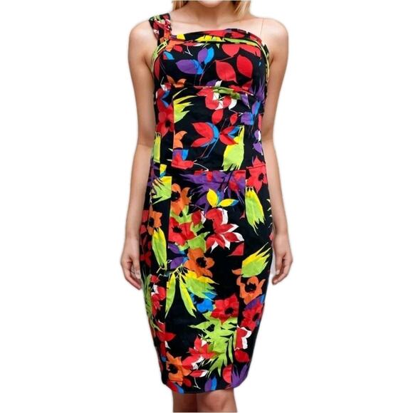 Cache Tropical One shoulder Dress Women’s Sz 10 Multicolor Floral Cocktail Party - Picture 1 of 10